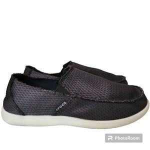 CROCS Santa Cruz Distressed Edge Black Canvas Slip-on Loafer Shoes Men's Size 7